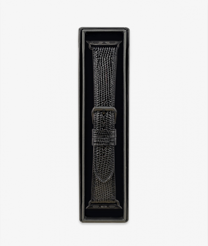 Apple Watch Leather Wristband Lizard Black 42/44/45mm - Matt Black