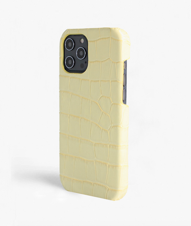 iPhone 12 Pro Max Leather Case Croco Pastel Yellow