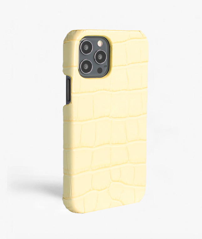iPhone 12/12 Pro Leather Case Croco Pastel Yellow