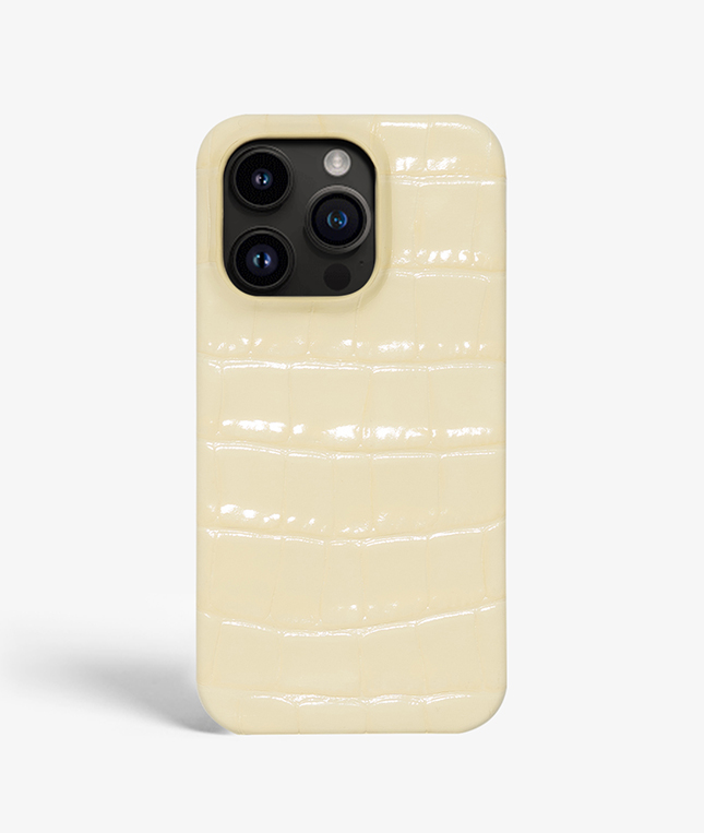 iPhone 14 Pro Max Leather Case Croco Pastel Yellow