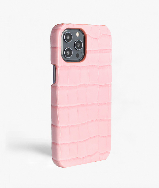 iPhone 12 Pro Max Leather Case Croco Pastel Pink