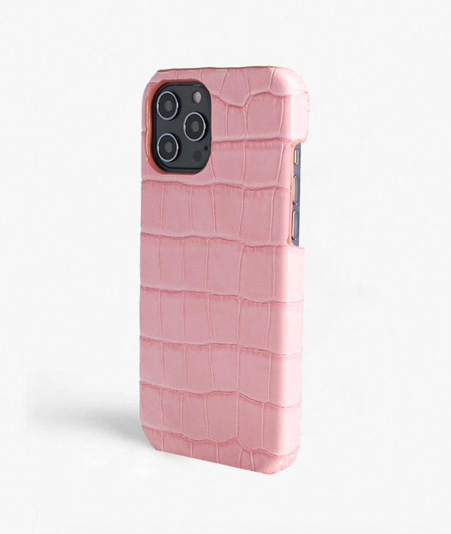 iPhone 12 Pro Max Leather Case Croco Pastel Pink