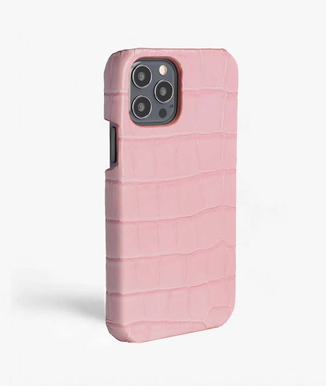 iPhone 12/12 Pro Mobilskal Lder Croco Pastell Rosa