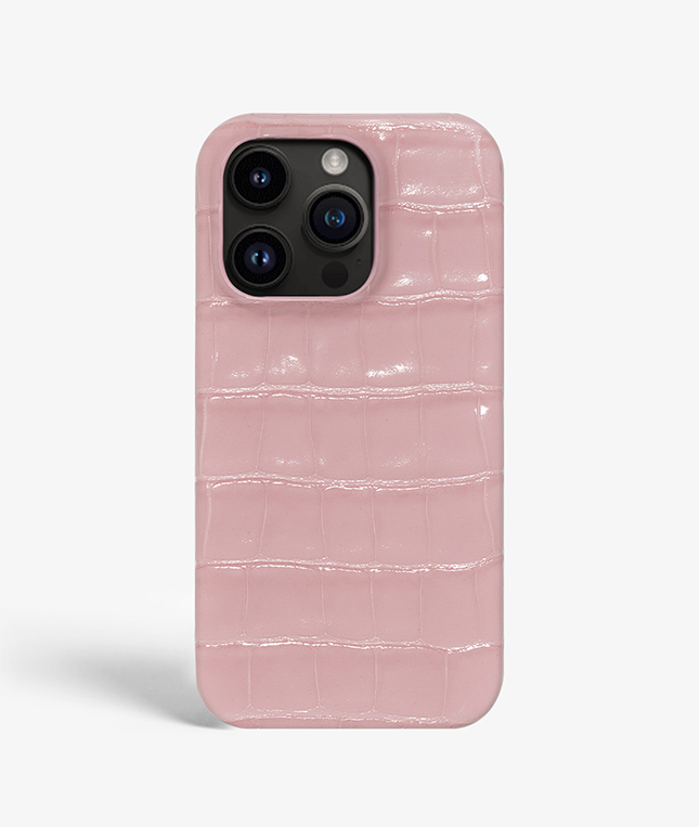 iPhone 14 Pro Max Leather Case Croco Pastel Pink