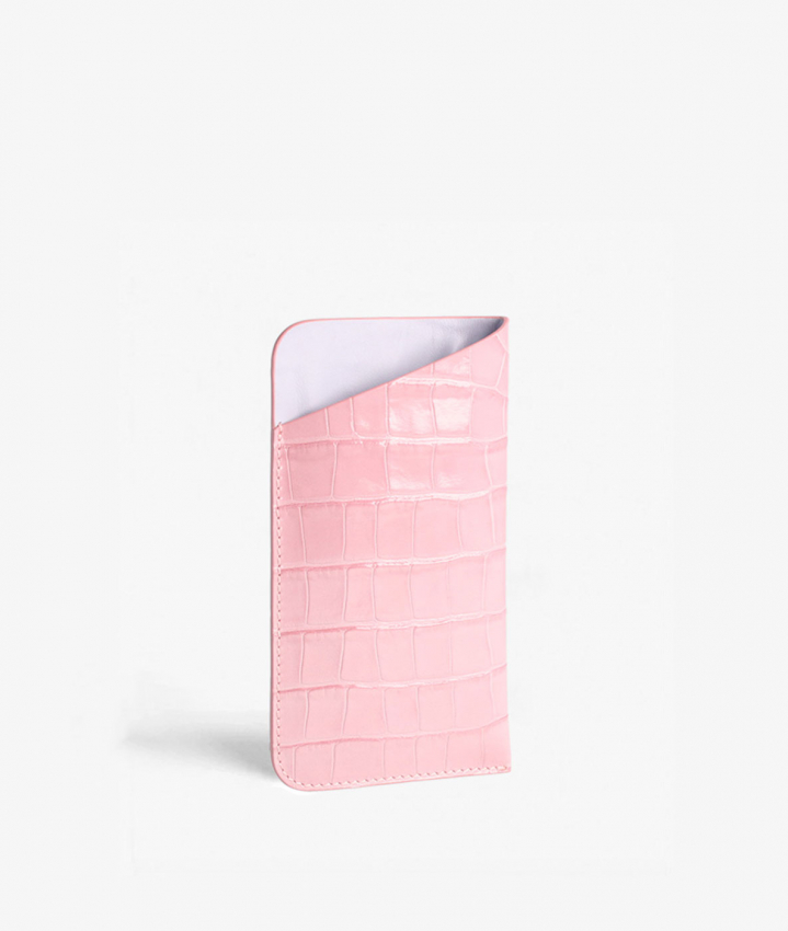 Attachable Glasses Case Leather Croco Pastel Pink