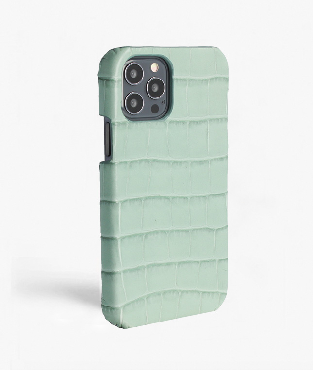 iPhone 12/12 Pro Leather Case Croco Pastel Teal