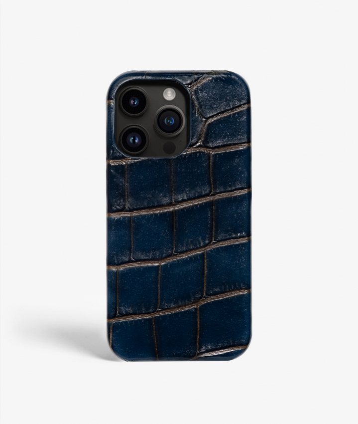 iPhone 13 Pro Max Leather Case Croco Navy/Orange