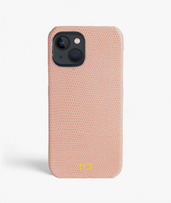 iPhone 13 Mini Leather Case Lizard Blush Pink