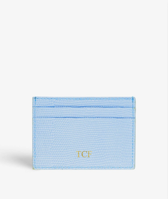 Card Holder Leather Lizard Baby Blue