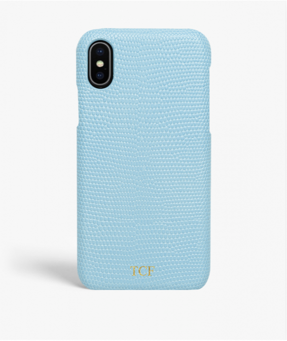 iPhone Xs Max Leather Case Lizard Baby Blue
