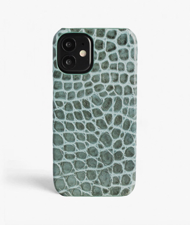 iPhone 12 Mini Leather Case Croco Teal Small