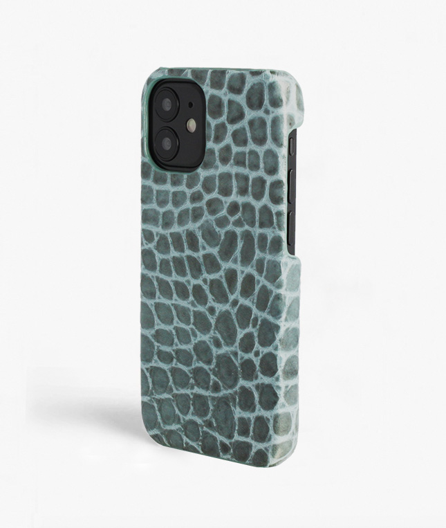 iPhone 12 Mini Leather Case Croco Teal Small