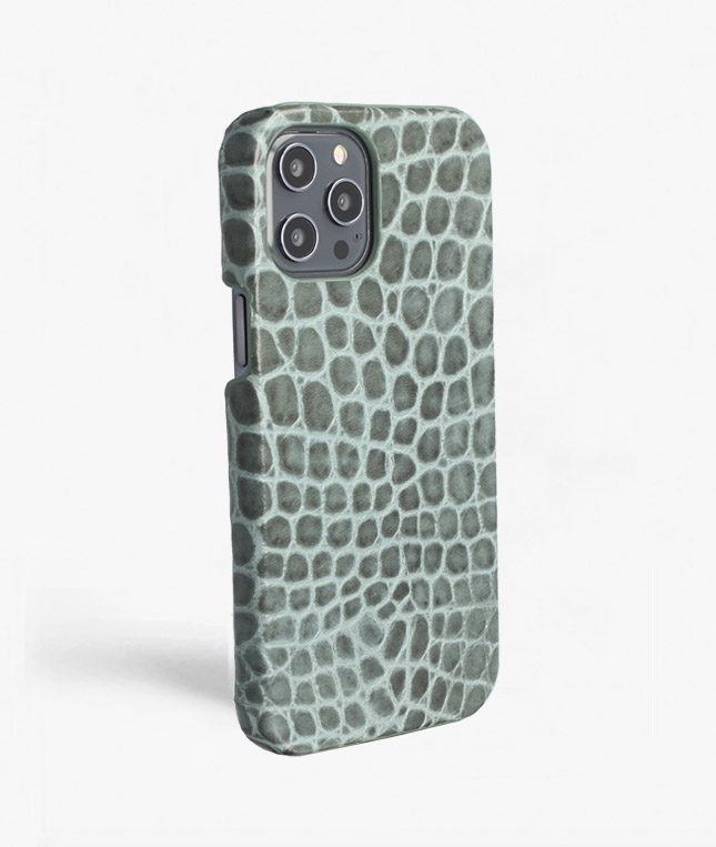 iPhone 12 Pro Max Leather Case Croco Teal Small 