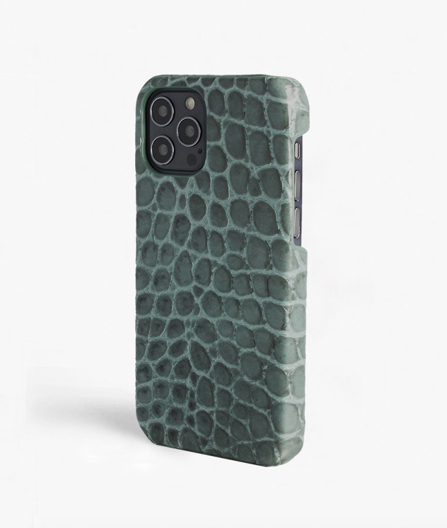 iPhone 13 Pro Leather Case Croco Teal Small