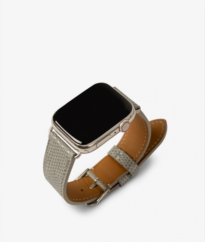 Apple Watch Leather Wristband Lizard Grey 38/40/41mm - Shiny Silver