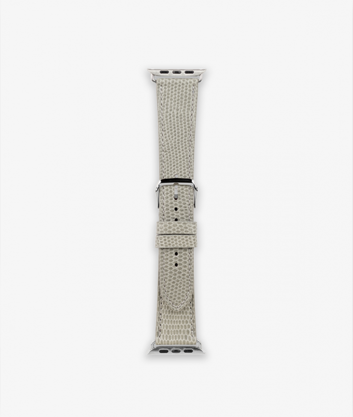 Apple Watch Leather Wristband Lizard Grey 38/40/41mm - Shiny Silver