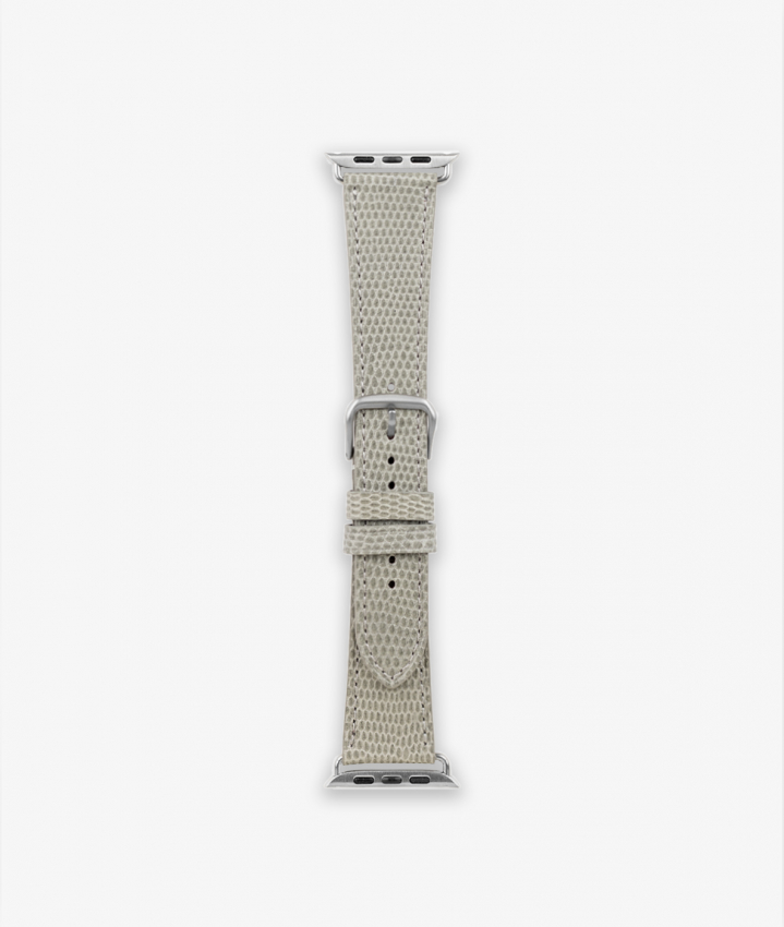 Apple Watch Leather Wristband Lizard Grey 42/44/45mm - Matt Silver
