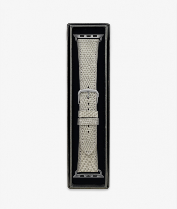 Apple Watch Leather Wristband Lizard Grey 42/44/45mm - Matt Silver
