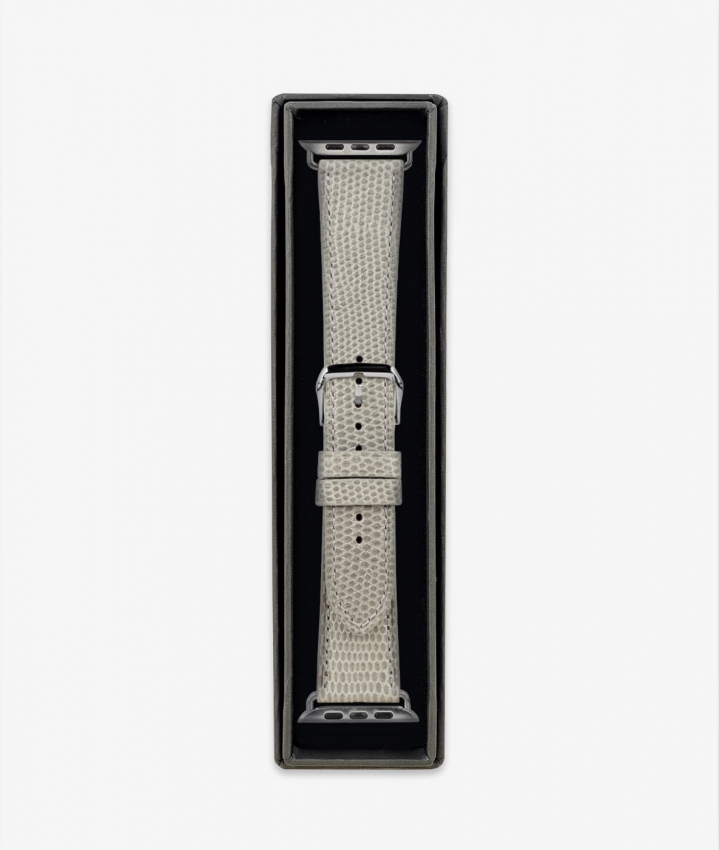 Apple Watch Leather Wristband Lizard Grey 42/44/45mm - Shiny Silver