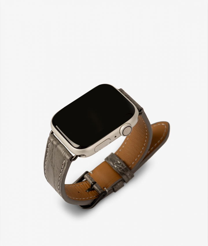 Apple Watch Leather Wristband Real Crocodile Grey 38/40/41mm - Matt Black