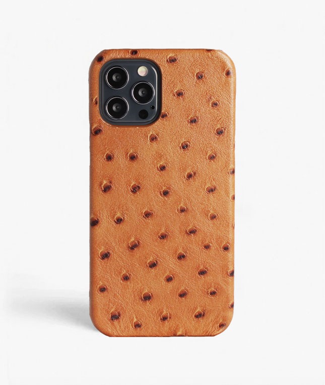 iPhone 13 Pro Leather Case Ostrich Brown