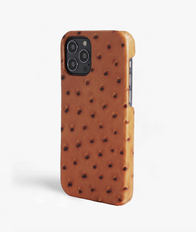 iPhone 13 Pro Leather Case Ostrich Brown