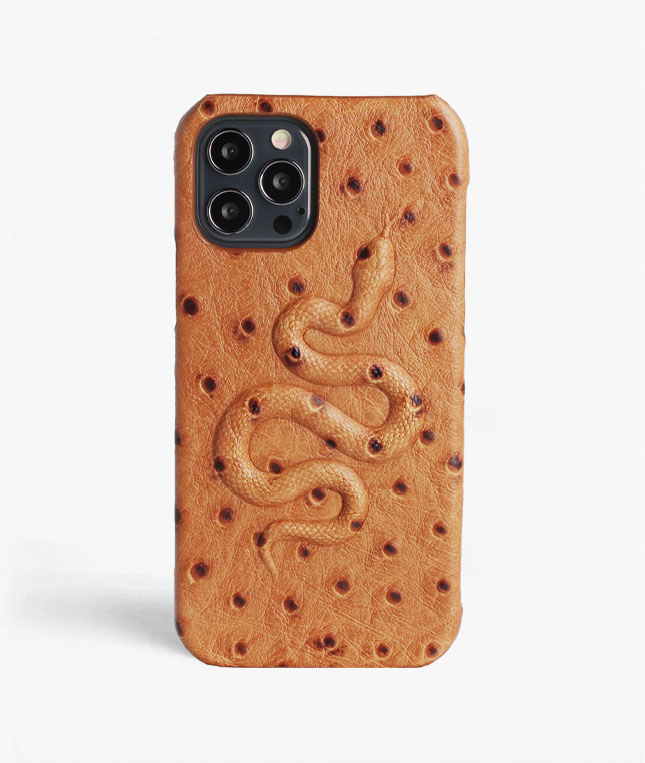 iPhone 12/12 Pro Leather Case Snake Ostrich BrowniPhone 12