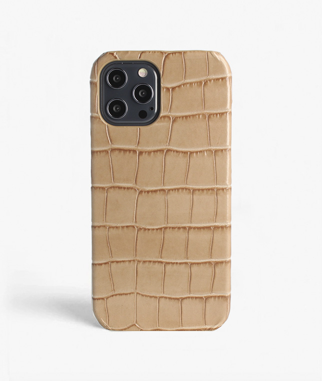 iPhone 12 Pro Max Leather Case Croco Sand
