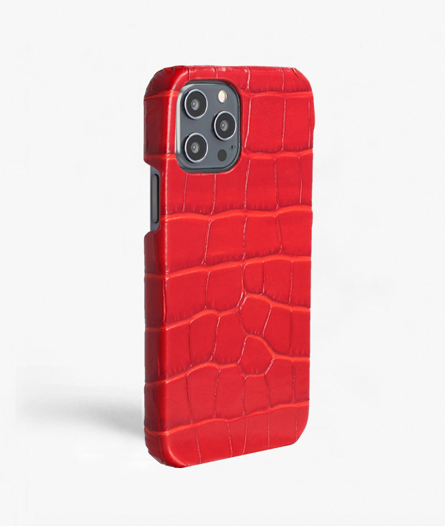 iPhone 12 Pro Max Leather Case Croco Red