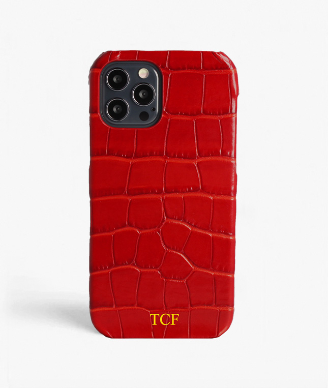 iPhone 12/12 Pro Leather Case Croco Red