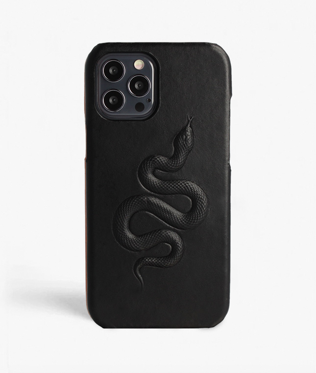 iPhone 12/12 Pro Leather Case Snake Vegetable Tanned Black