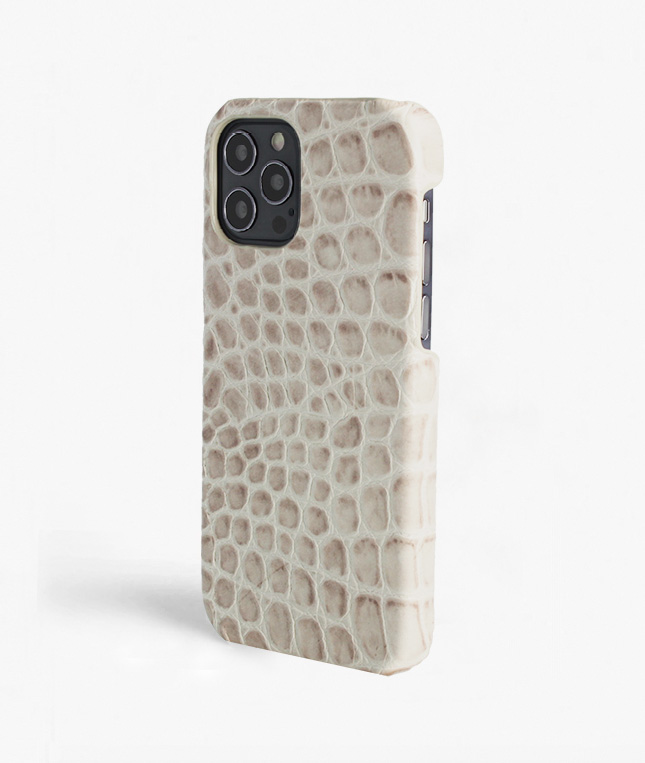  iPhone 12/12 Pro Leather Case Croco Grey Small 