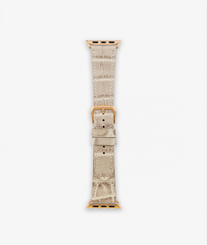 Apple Watch Leather Wristband Crocodile Grey 38/40/41mm - Matt Gold