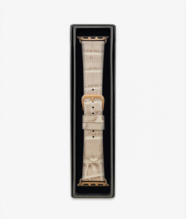 Apple Watch Leather Wristband Crocodile Grey 38/40/41mm - Matt Gold