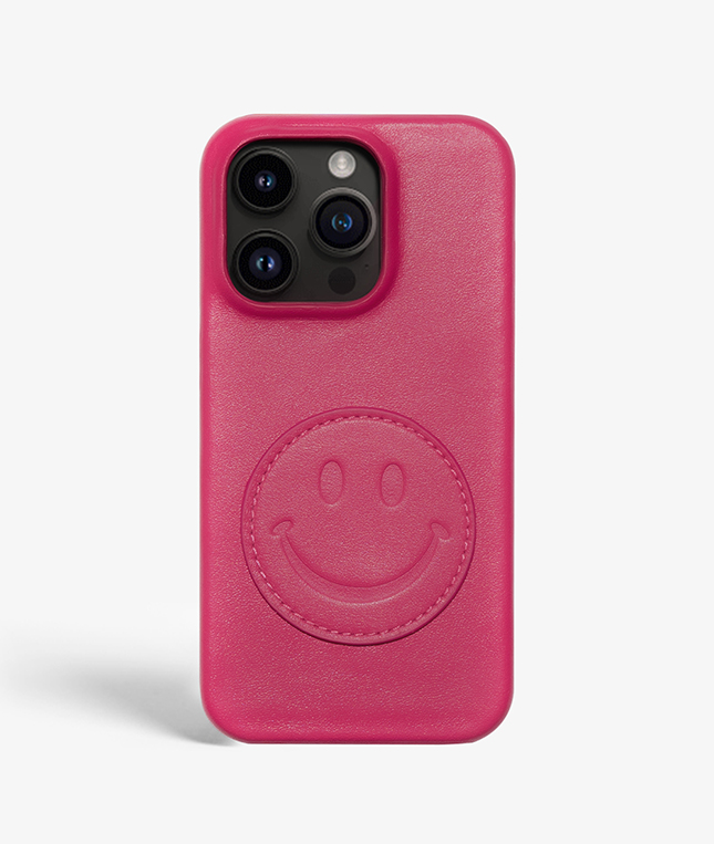 iPhone 14 Pro Leather Case Smiley Pink