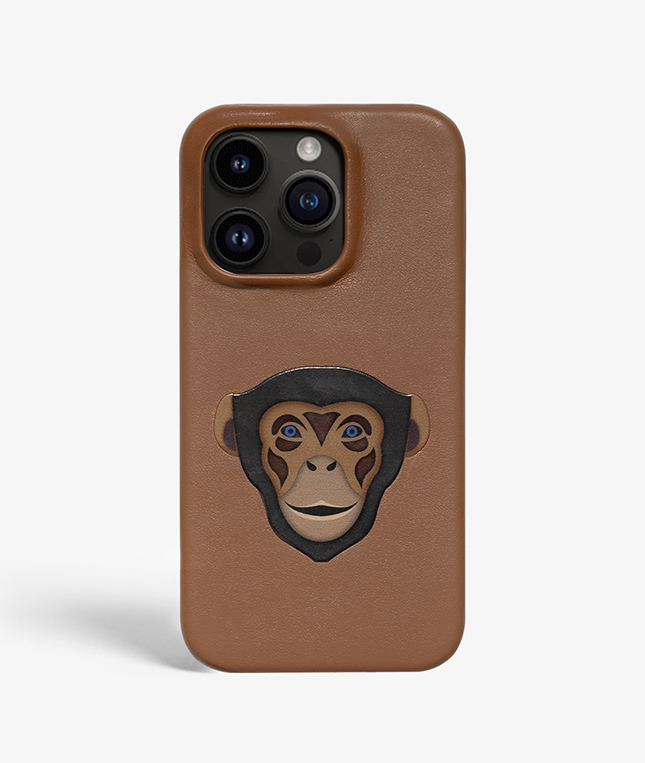 iPhone 14 Pro Mobilskal Lder Monkey Dark Brown