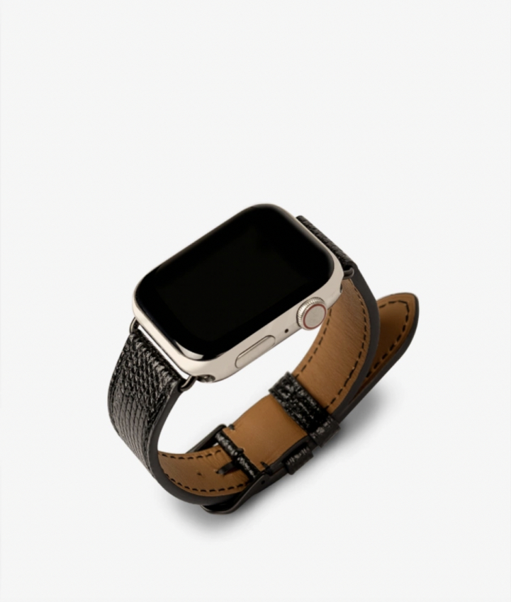 Apple Watch Lder Armband Lizard Svart 